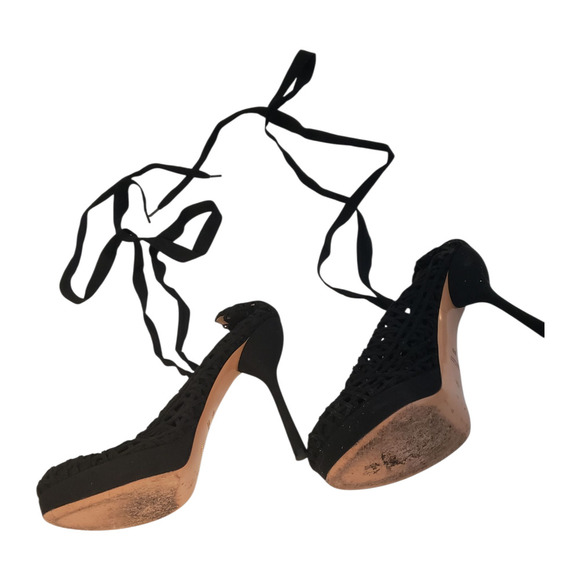 Emporio Armani Shoes Black Lace Up the Leg Stiletto High Heels Italy sz 39 Sexy - Picture 2 of 16